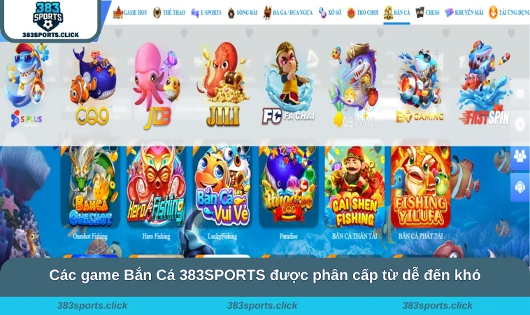 Các game Bắn Cá 383SPORTS được phân cấp từ dễ đến khó