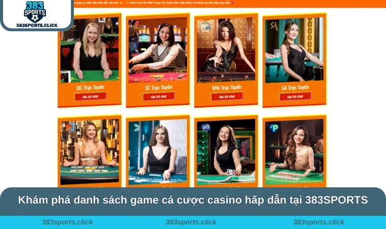 Khám phá danh sách game cá cược casino hấp dẫn tại 383SPORTS