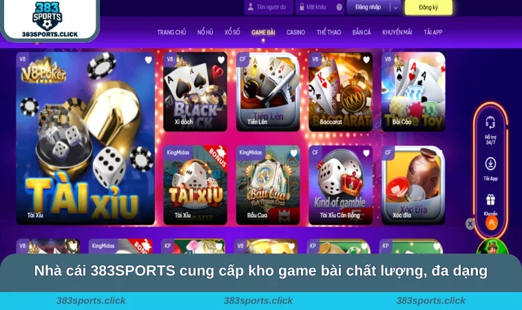 Nhà cái 383SPORTS cung cấp kho game bài chất lượng, đa dạng