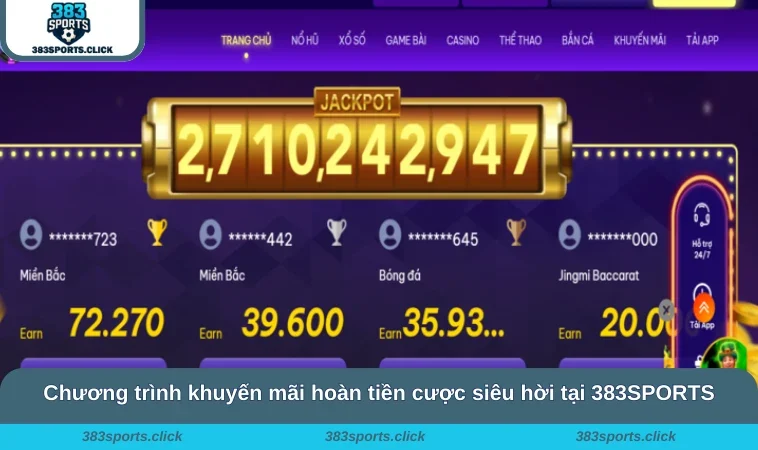 Chương trình khuyến mãi hoàn tiền cược siêu hời tại 383SPORTS
