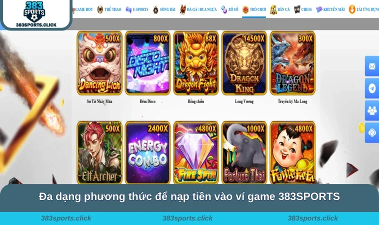 Đa dạng phương thức để nạp tiền vào ví game 383SPORTS